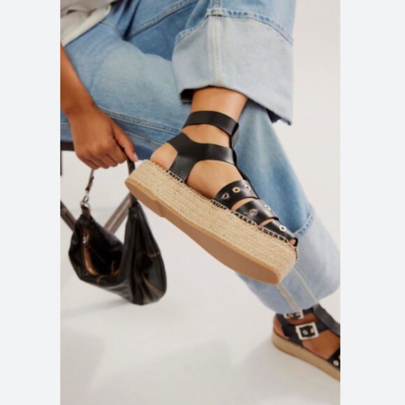 new FREE PEOPLE Gable Leather Gladiator Espadrille Sandals (251) - Picture 3 of 7
